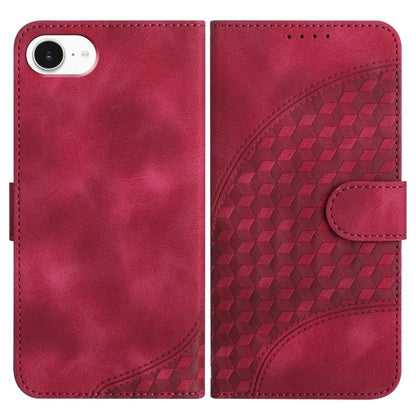 For iPhone 16e YX0060 Elephant Head Embossed Phone Leather Case with Lanyard(Rose Red) by bashfashion