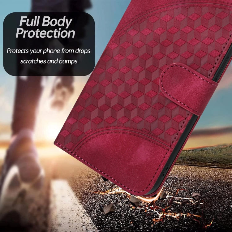 For iPhone 16e YX0060 Elephant Head Embossed Phone Leather Case with Lanyard(Rose Red) by bashfashion