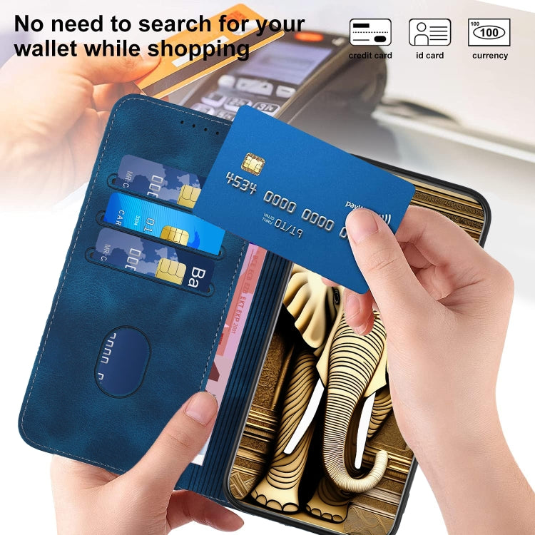 For iPhone 16e YX0060 Elephant Head Embossed Phone Leather Case with Lanyard(Royal Blue) by bashfashion