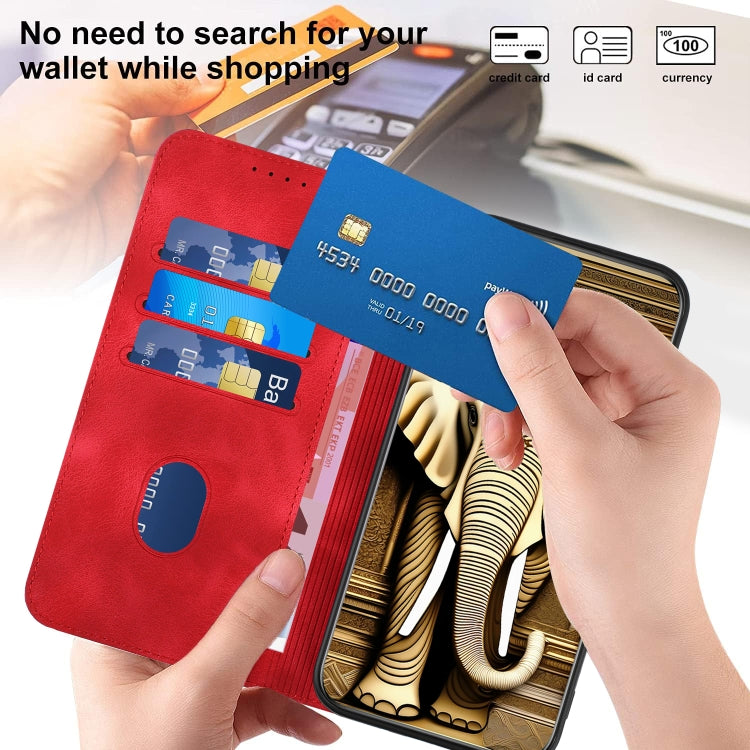 For iPhone 16e YX0060 Elephant Head Embossed Phone Leather Case with Lanyard(Red) by bashfashion