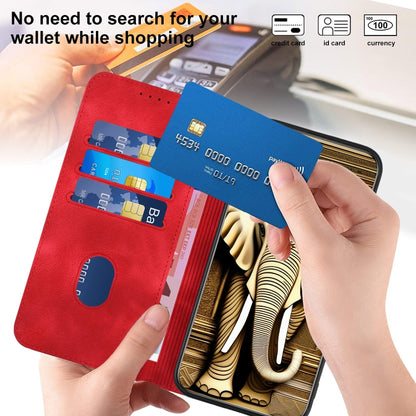 For iPhone 16e YX0060 Elephant Head Embossed Phone Leather Case with Lanyard(Red) by bashfashion