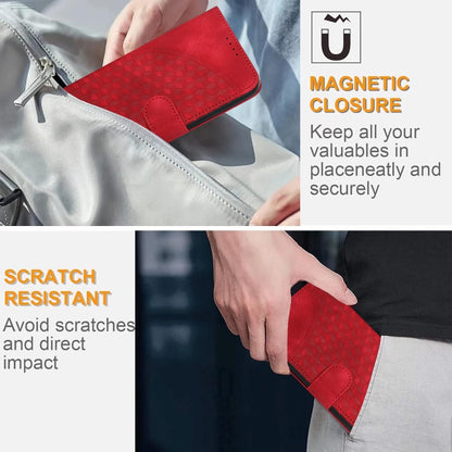 For iPhone 16e YX0060 Elephant Head Embossed Phone Leather Case with Lanyard(Red) by bashfashion