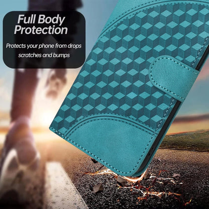 For iPhone 16e YX0060 Elephant Head Embossed Phone Leather Case with Lanyard(Light Blue) by bashfashion