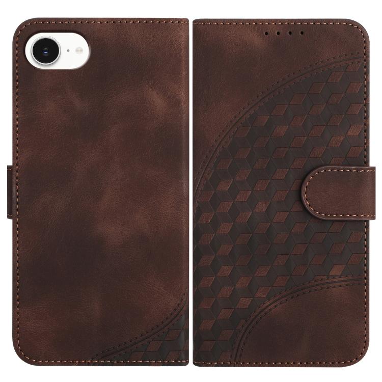 For iPhone 16e YX0060 Elephant Head Embossed Phone Leather Case with Lanyard(Coffee) by bashfashion