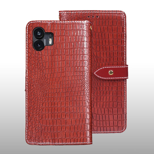 For Nothing Phone 2 idewei Crocodile Texture Leather Phone Case(Red) by idewei