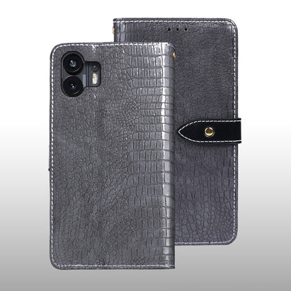For Nothing Phone 2 idewei Crocodile Texture Leather Phone Case(Grey) by idewei