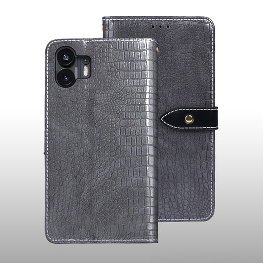 For Nothing Phone 2 idewei Crocodile Texture Leather Phone Case(Grey) by idewei