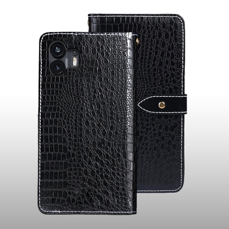 For Nothing Phone 2 idewei Crocodile Texture Leather Phone Case(Black) by idewei