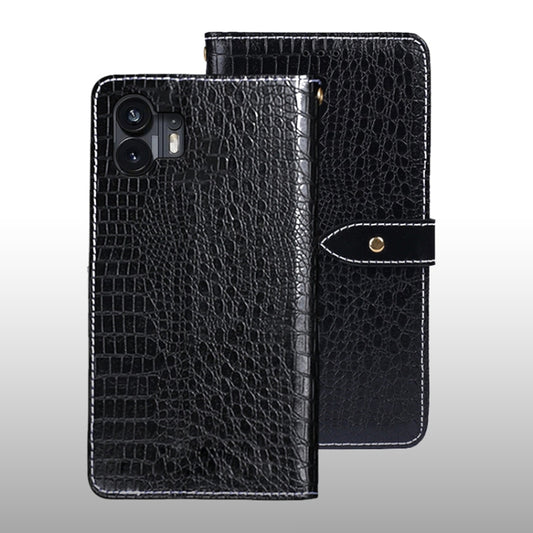 For Nothing Phone 2 idewei Crocodile Texture Leather Phone Case(Black) by idewei
