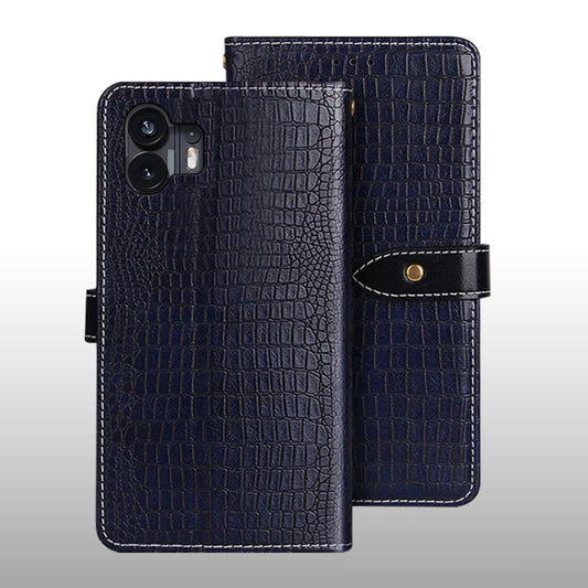 For Nothing Phone 2 idewei Crocodile Texture Leather Phone Case(Dark Blue) by idewei