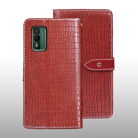 For Nokia XR21 idewei Crocodile Texture Leather Phone Case(Red) by idewei