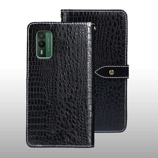 For Nokia XR21 idewei Crocodile Texture Leather Phone Case(Black) by idewei