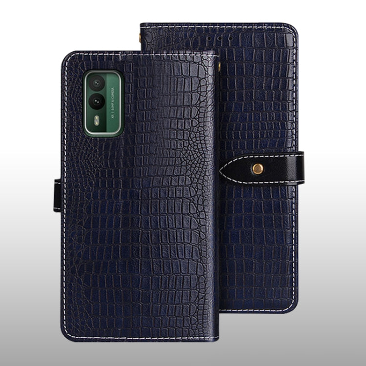 For Nokia XR21 idewei Crocodile Texture Leather Phone Case(Dark Blue) by idewei