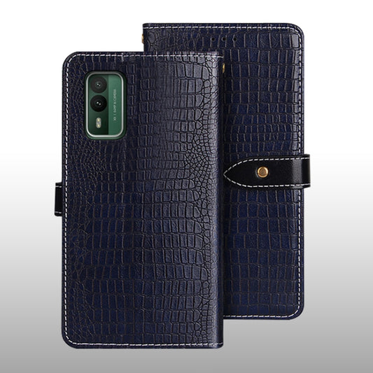 For Nokia XR21 idewei Crocodile Texture Leather Phone Case(Dark Blue) by idewei