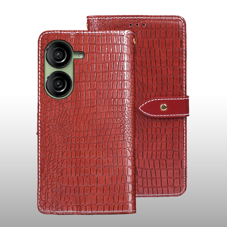 For Asus Zenfone 10 idewei Crocodile Texture Leather Phone Case(Red) by idewei