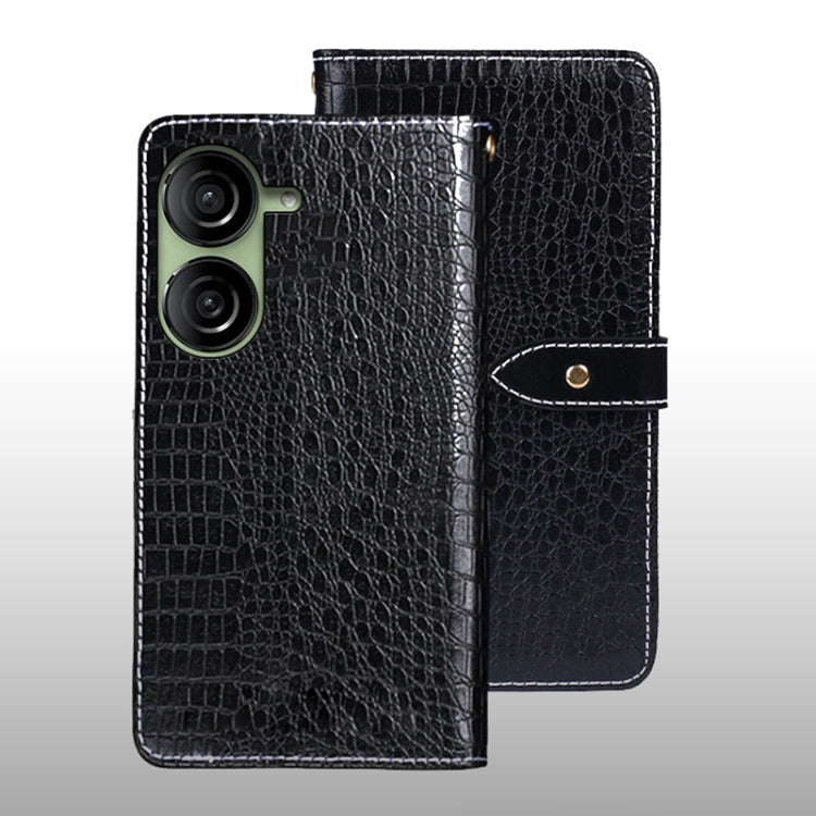 For Asus Zenfone 10 idewei Crocodile Texture Leather Phone Case(Black) by idewei