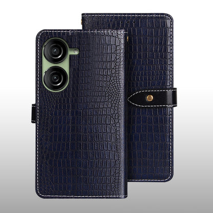 For Asus Zenfone 10 idewei Crocodile Texture Leather Phone Case(Dark Blue) by idewei