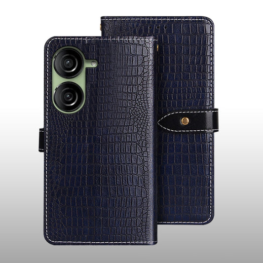 For Asus Zenfone 10 idewei Crocodile Texture Leather Phone Case(Dark Blue) by idewei