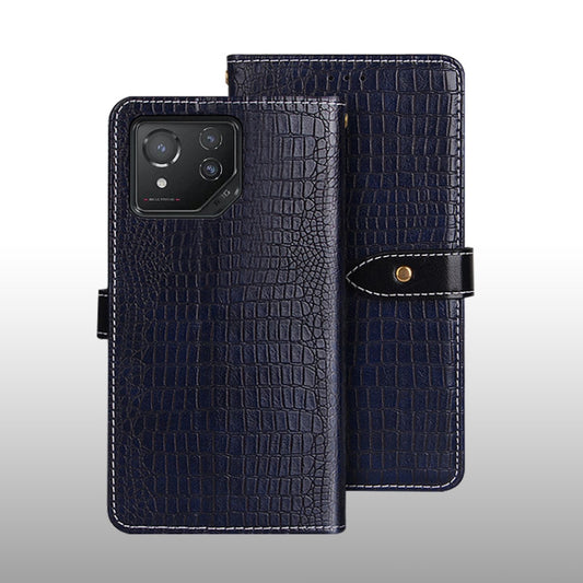For ASUS ROG Phone 8 idewei Crocodile Texture Leather Phone Case(Dark Blue) by idewei