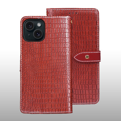 For iPhone 15 idewei Crocodile Texture Leather Phone Case(Red) by idewei
