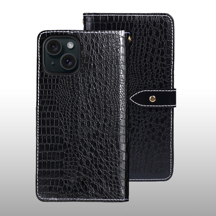 For iPhone 15 idewei Crocodile Texture Leather Phone Case(Black) by idewei