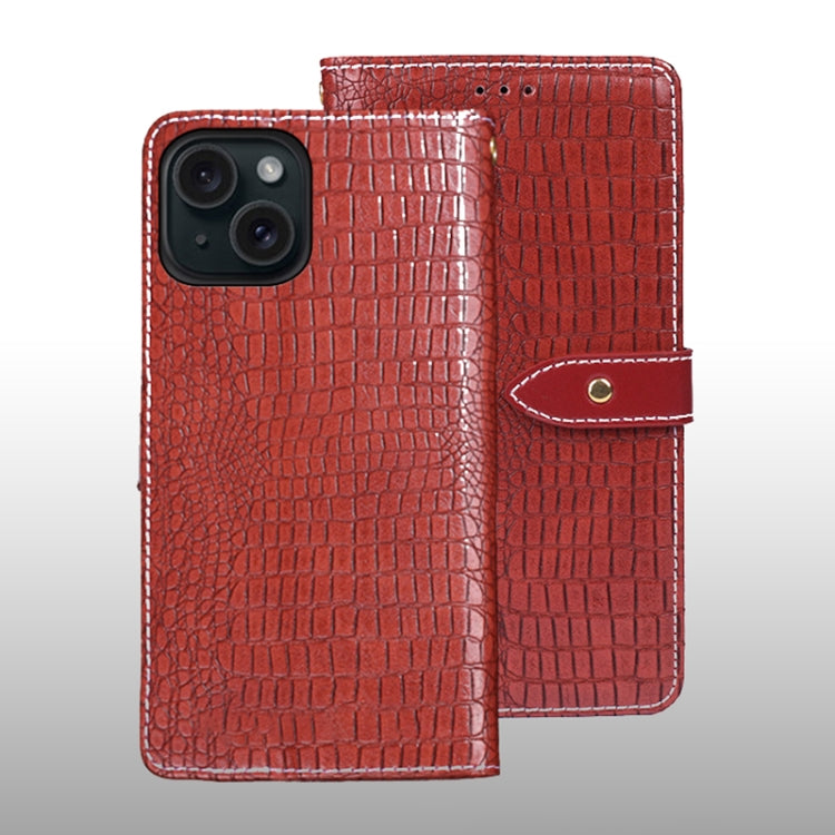 For iPhone 15 Plus idewei Crocodile Texture Leather Phone Case(Red) by idewei