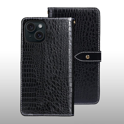 For iPhone 15 Plus idewei Crocodile Texture Leather Phone Case(Black) by idewei
