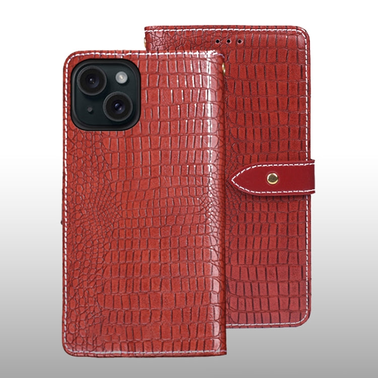 For iPhone 15 Pro idewei Crocodile Texture Leather Phone Case(Red) by idewei