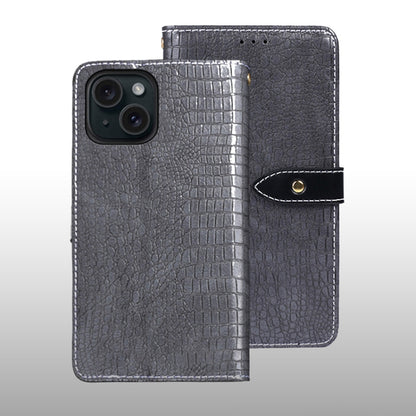 For iPhone 15 Pro idewei Crocodile Texture Leather Phone Case(Grey) by idewei