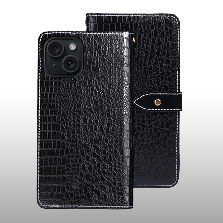 For iPhone 15 Pro idewei Crocodile Texture Leather Phone Case(Black) by idewei