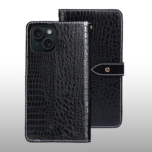 For iPhone 15 Pro idewei Crocodile Texture Leather Phone Case(Black) by idewei