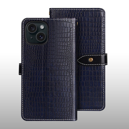 For iPhone 15 Pro idewei Crocodile Texture Leather Phone Case(Dark Blue) by idewei