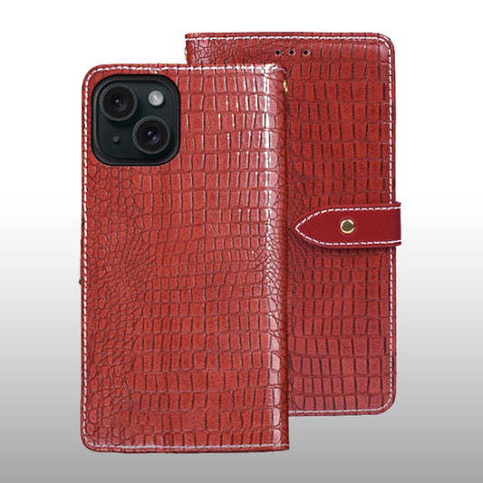 For iPhone 15 Pro Max idewei Crocodile Texture Leather Phone Case(Red) by idewei