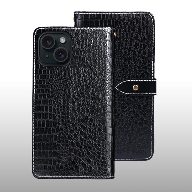 For iPhone 15 Pro Max idewei Crocodile Texture Leather Phone Case(Black) by idewei