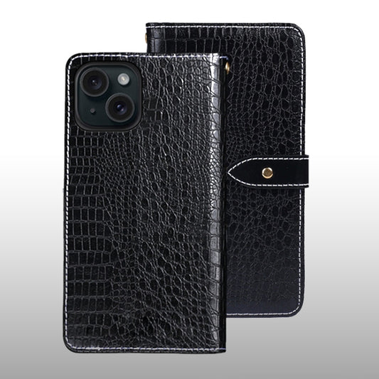 For iPhone 15 Pro Max idewei Crocodile Texture Leather Phone Case(Black) by idewei
