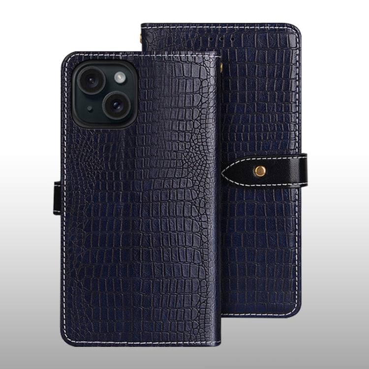 For iPhone 15 Pro Max idewei Crocodile Texture Leather Phone Case(Dark Blue) by idewei
