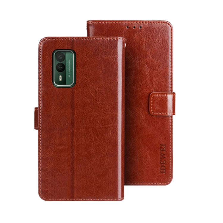 For Nokia XR21 idewei Crazy Horse Texture Leather Phone Case with Holder(Brown) by idewei