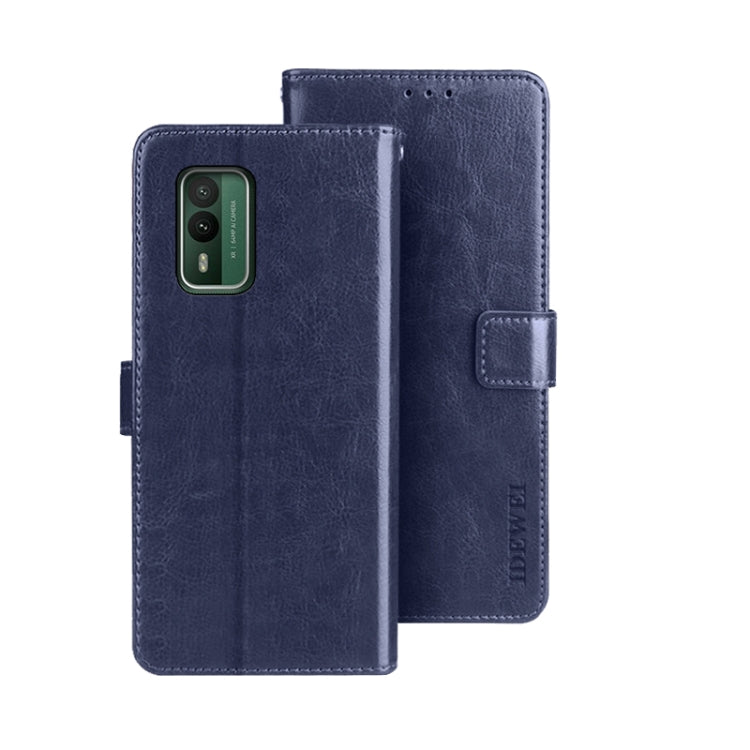 For Nokia XR21 idewei Crazy Horse Texture Leather Phone Case with Holder(Blue) by idewei