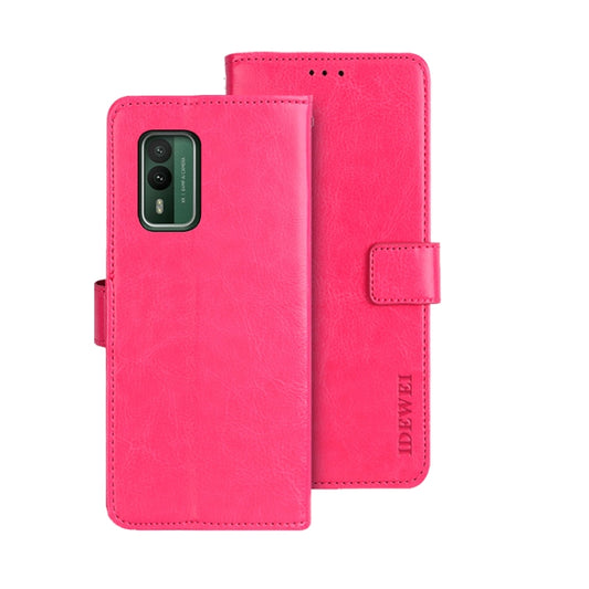 For Nokia XR21 idewei Crazy Horse Texture Leather Phone Case with Holder(Rose Red) by idewei