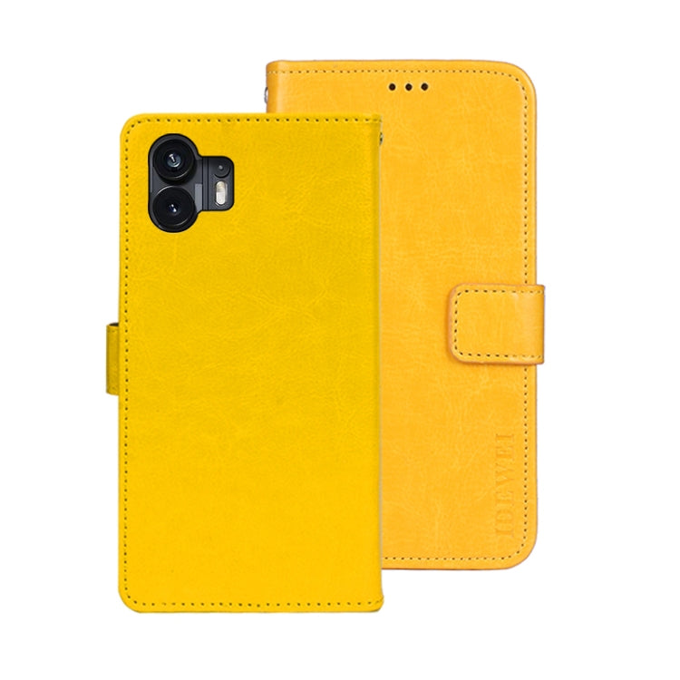 For Nothing Phone 2 idewei Crazy Horse Texture Leather Phone Case with Holder(Yellow) by idewei