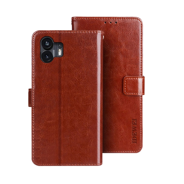 For Nothing Phone 2 idewei Crazy Horse Texture Leather Phone Case with Holder(Brown) by idewei