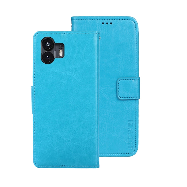 For Nothing Phone 2 idewei Crazy Horse Texture Leather Phone Case with Holder(Sky Blue) by idewei