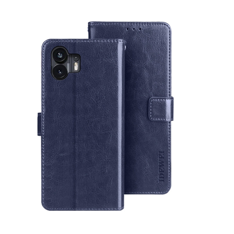 For Nothing Phone 2 idewei Crazy Horse Texture Leather Phone Case with Holder(Blue) by idewei