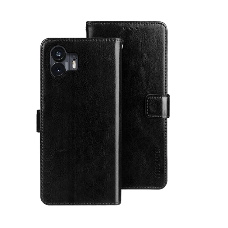 For Nothing Phone 2 idewei Crazy Horse Texture Leather Phone Case with Holder(Black) by idewei