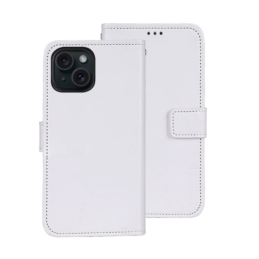 For iPhone 15 Pro Max idewei Crazy Horse Texture Leather Phone Case with Holder(White) by idewei