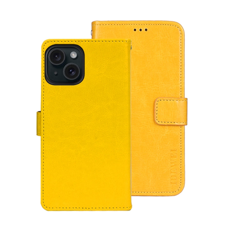 For iPhone 15 Pro Max idewei Crazy Horse Texture Leather Phone Case with Holder(Yellow) by idewei