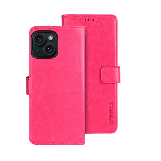For iPhone 15 Pro Max idewei Crazy Horse Texture Leather Phone Case with Holder(Rose Red) by idewei