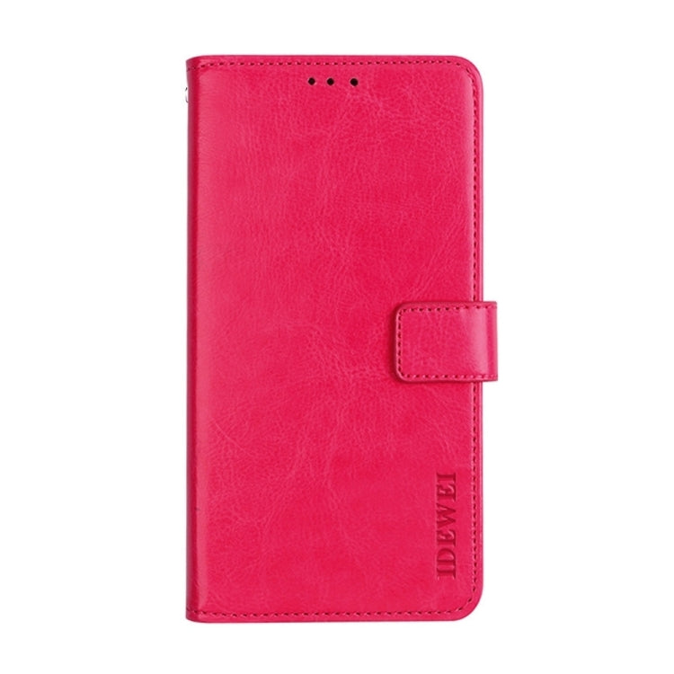 For iPhone 15 Pro idewei Crazy Horse Texture Leather Phone Case with Holder(Rose Red) by idewei