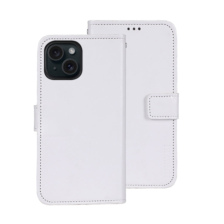 For iPhone 15 Plus idewei Crazy Horse Texture Leather Phone Case with Holder(White) by idewei