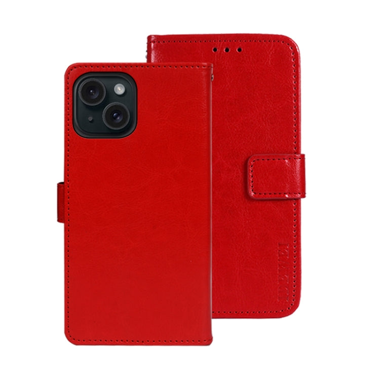 For iPhone 15 Plus idewei Crazy Horse Texture Leather Phone Case with Holder(Red) by idewei
